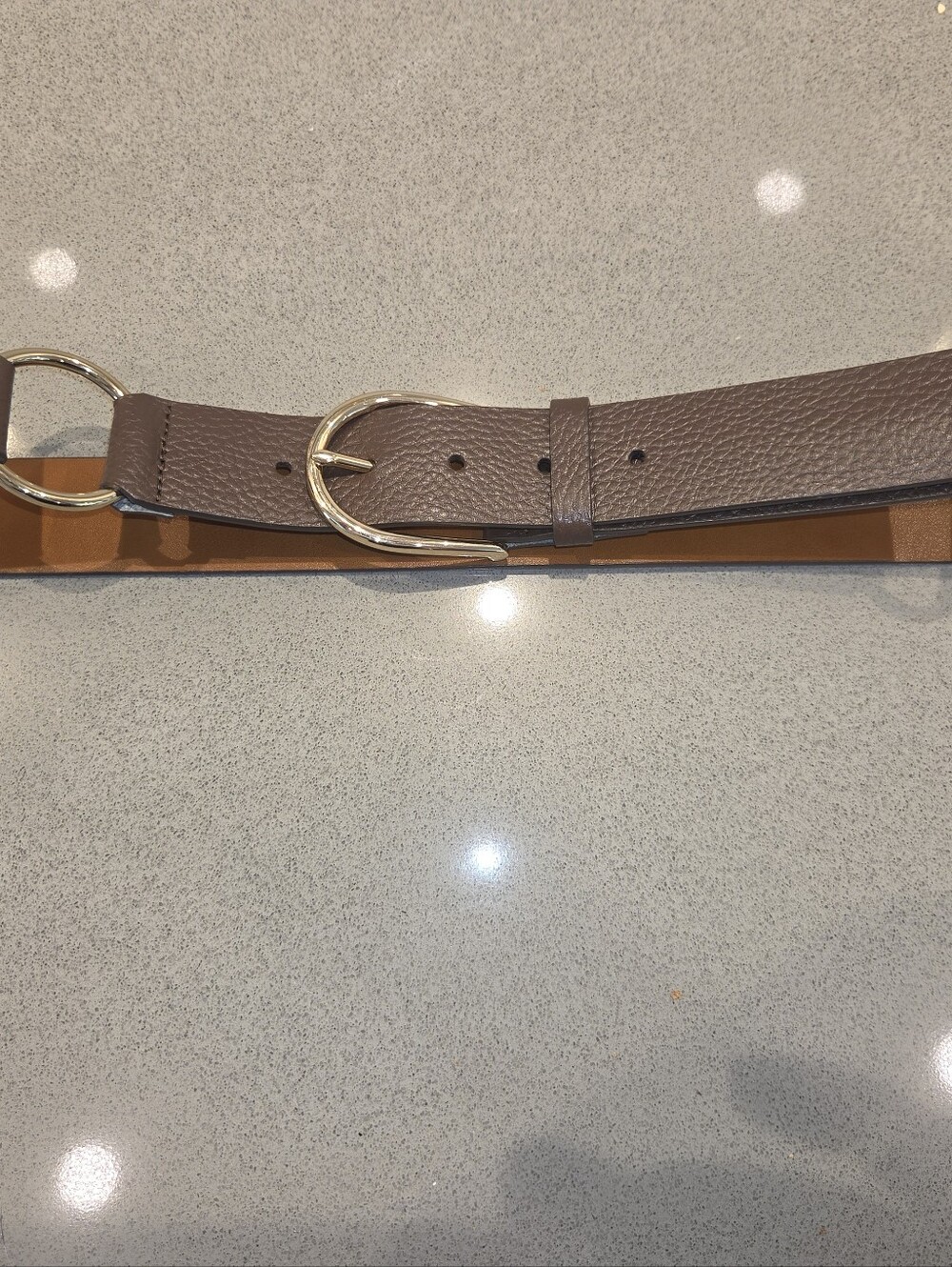 Cole Haan Brown Leather Belt with Gold Ring Buckle
